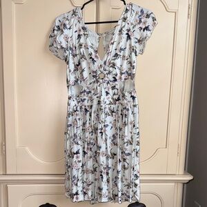 Light Blue Floral Cut Out Short Sleeve Dress